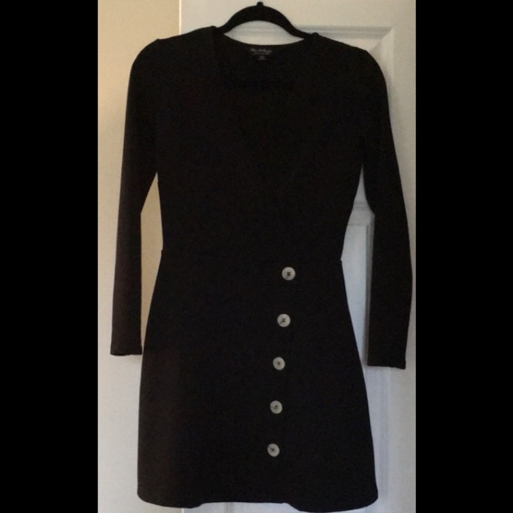 Miss‎ Selfridge Black Ribbed Skater Dress w Buttons